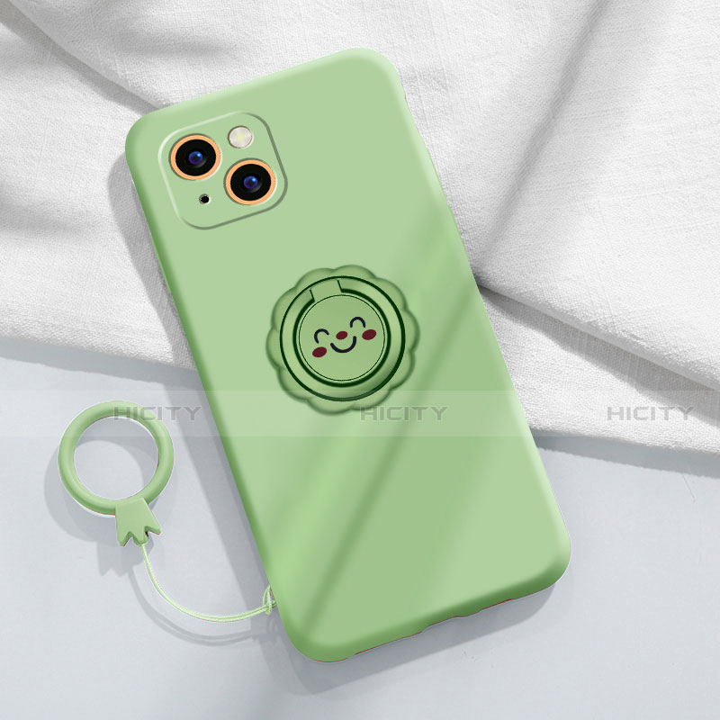 Coque Ultra Fine Silicone Souple Housse Etui avec Support Bague Anneau Aimante Magnetique A06 pour Apple iPhone 13 Mini Vert Plus