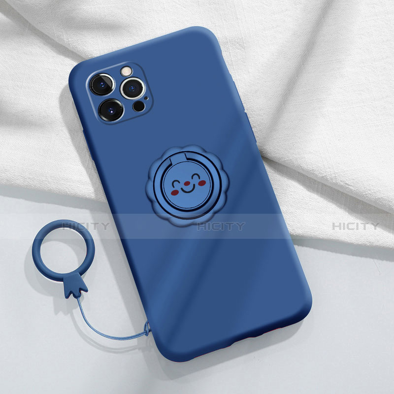 Coque Ultra Fine Silicone Souple Housse Etui avec Support Bague Anneau Aimante Magnetique A06 pour Apple iPhone 13 Pro Bleu Plus