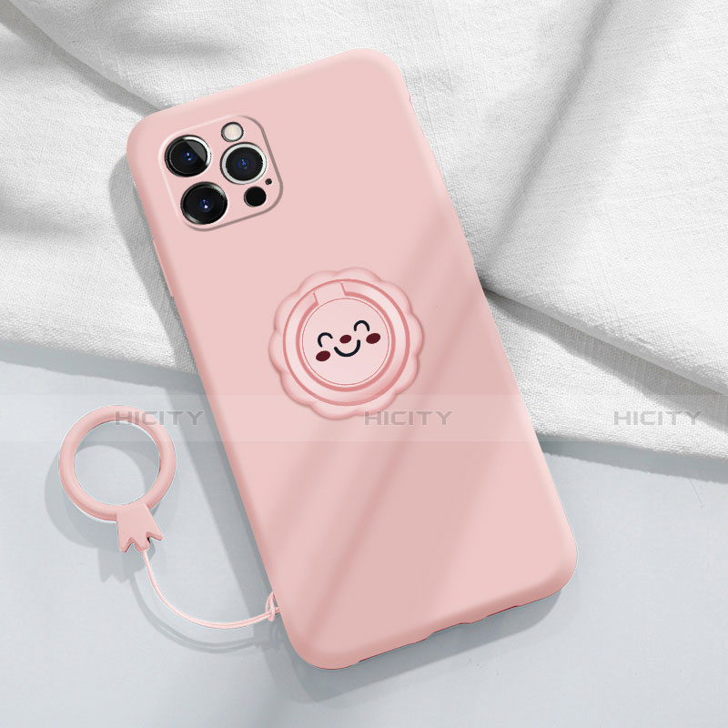 Coque Ultra Fine Silicone Souple Housse Etui avec Support Bague Anneau Aimante Magnetique A06 pour Apple iPhone 13 Pro Max Rose Plus