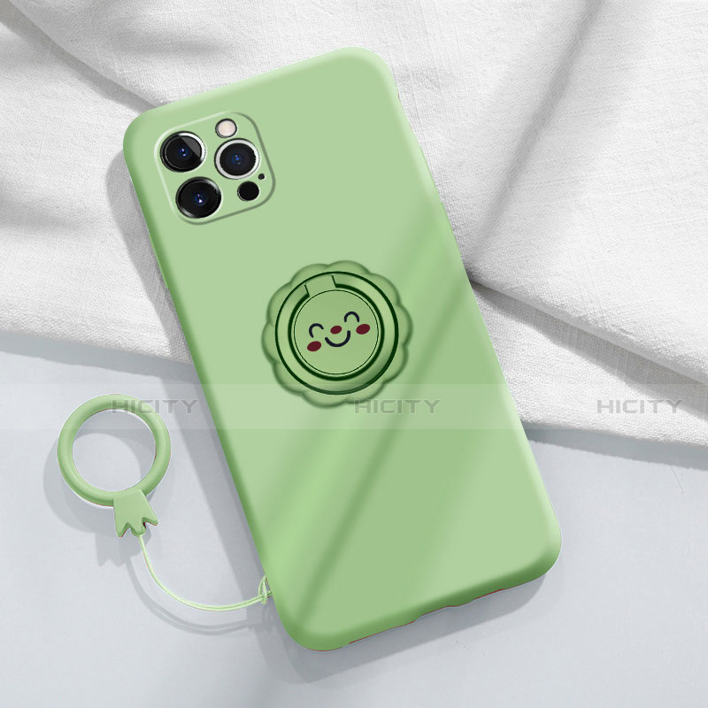 Coque Ultra Fine Silicone Souple Housse Etui avec Support Bague Anneau Aimante Magnetique A06 pour Apple iPhone 13 Pro Max Vert Plus