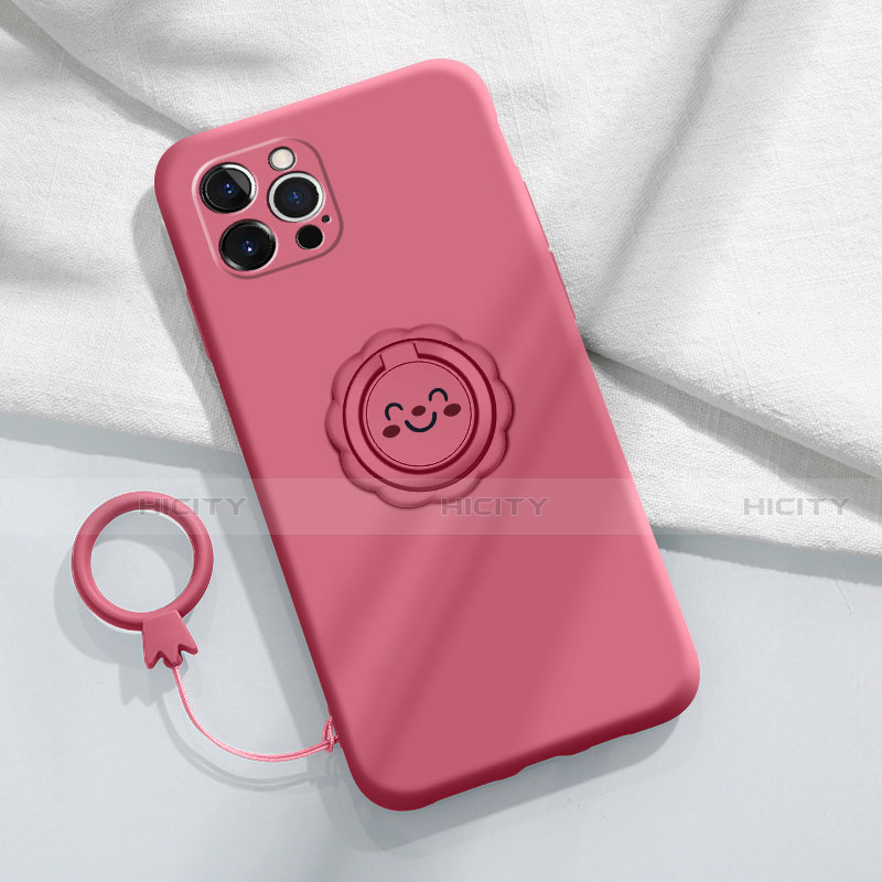 Coque Ultra Fine Silicone Souple Housse Etui avec Support Bague Anneau Aimante Magnetique A06 pour Apple iPhone 13 Pro Rouge Plus