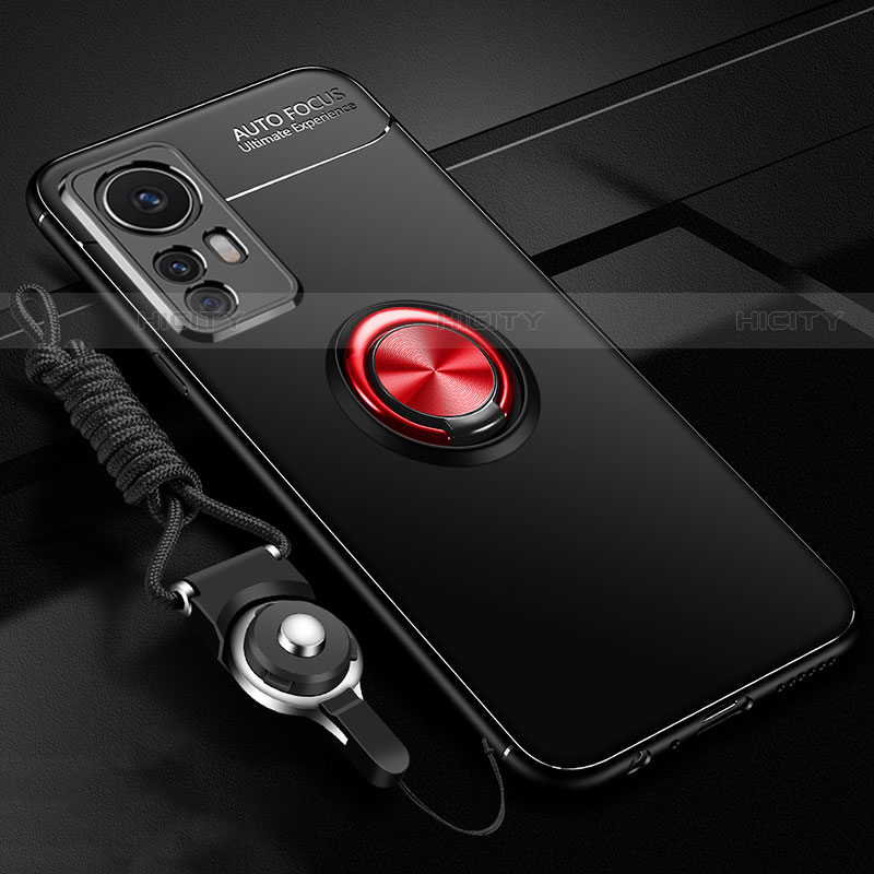 Coque Ultra Fine Silicone Souple Housse Etui avec Support Bague Anneau Aimante Magnetique A06 pour Xiaomi Mi 12 Lite 5G Rouge et Noir Plus