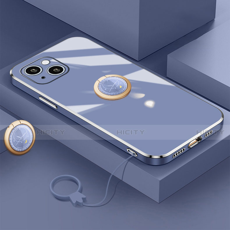 Coque Ultra Fine Silicone Souple Housse Etui avec Support Bague Anneau Aimante Magnetique A08 pour Apple iPhone 13 Bleu Plus