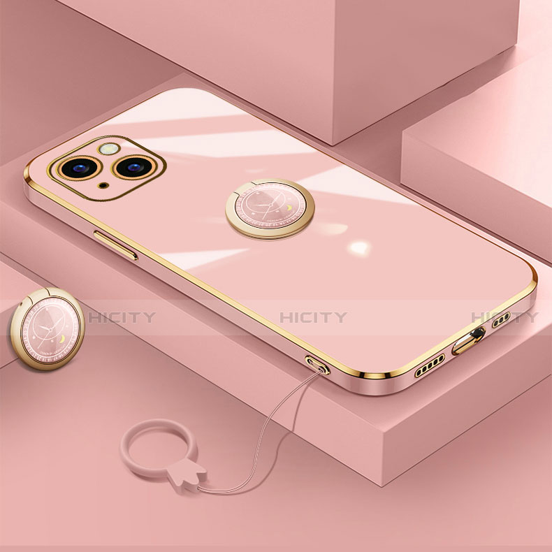 Coque Ultra Fine Silicone Souple Housse Etui avec Support Bague Anneau Aimante Magnetique A08 pour Apple iPhone 13 Or Rose Plus