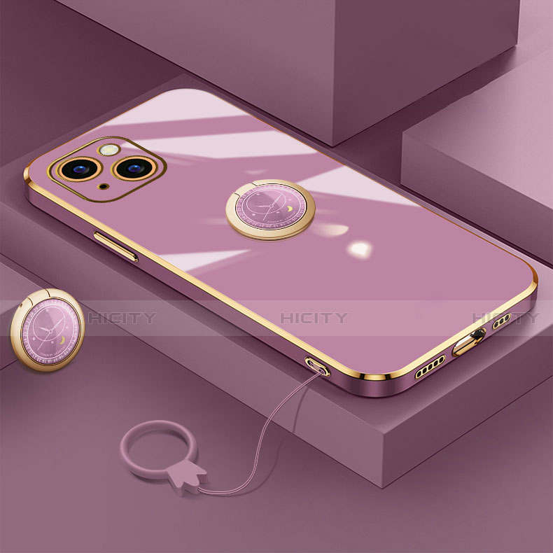 Coque Ultra Fine Silicone Souple Housse Etui avec Support Bague Anneau Aimante Magnetique A08 pour Apple iPhone 13 Violet Plus