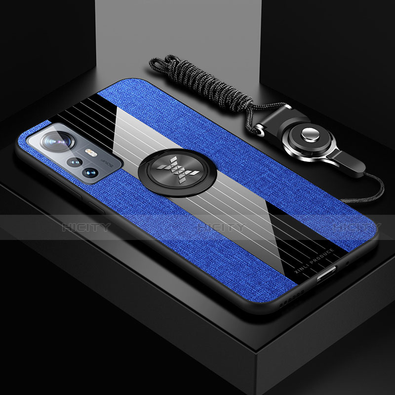 Coque Ultra Fine Silicone Souple Housse Etui avec Support Bague Anneau Aimante Magnetique A08 pour Xiaomi Mi 12 5G Bleu Plus