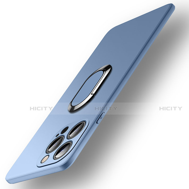 Coque Ultra Fine Silicone Souple Housse Etui avec Support Bague Anneau Aimante Magnetique A09 pour Apple iPhone 15 Pro Max Bleu Ciel Plus