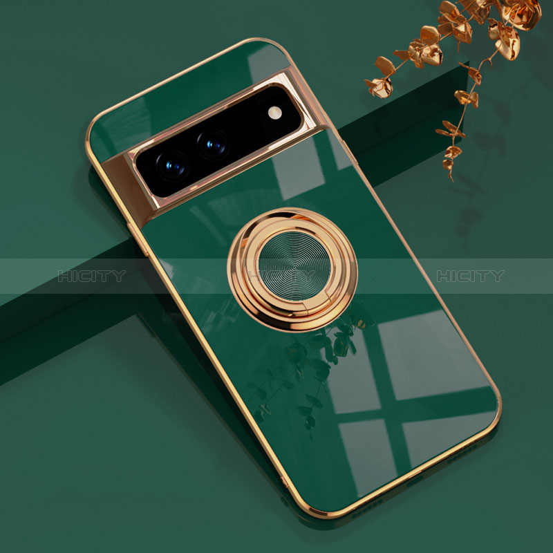 Coque Ultra Fine Silicone Souple Housse Etui avec Support Bague Anneau Aimante Magnetique AN1 pour Google Pixel 7a 5G Vert Plus