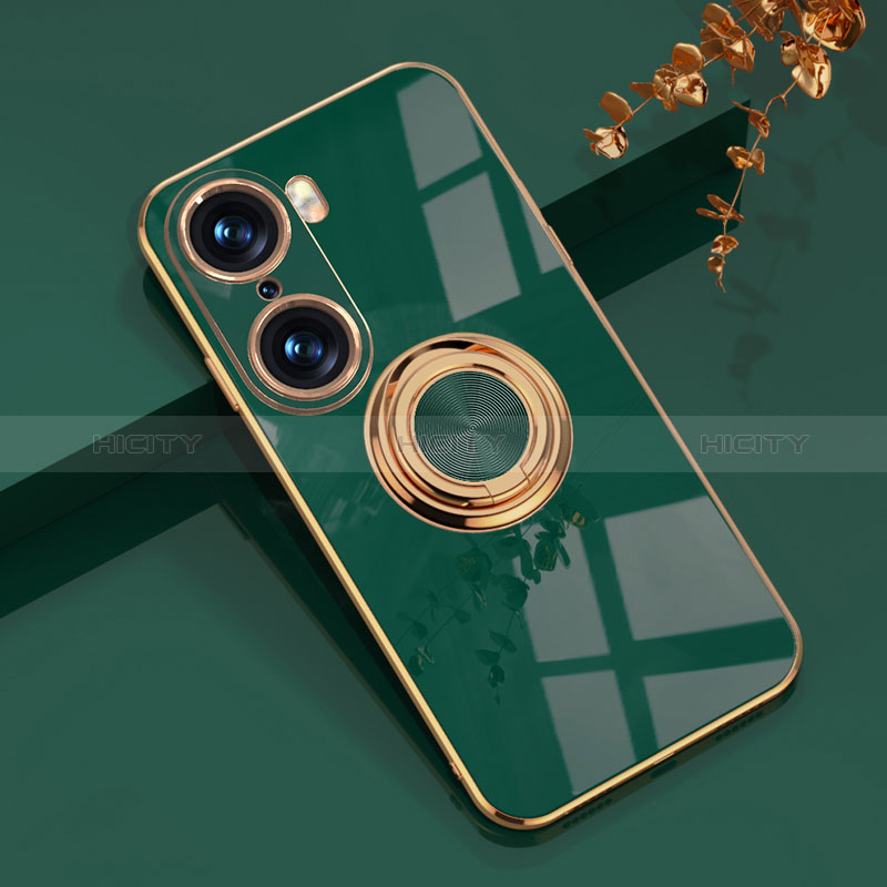 Coque Ultra Fine Silicone Souple Housse Etui avec Support Bague Anneau Aimante Magnetique AN1 pour Huawei Honor 60 5G Vert Plus