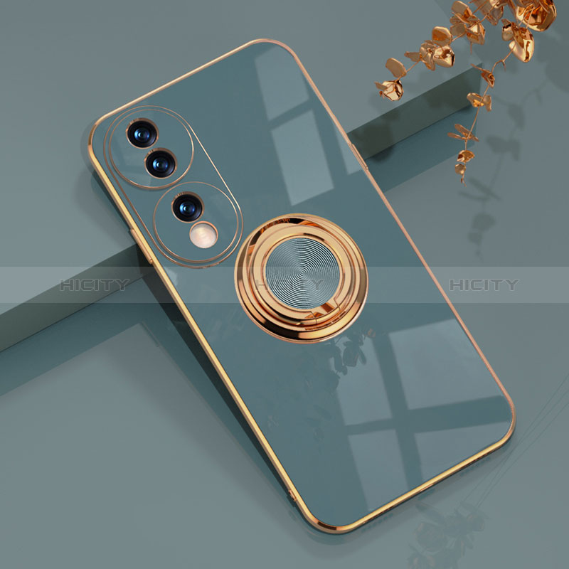 Coque Ultra Fine Silicone Souple Housse Etui avec Support Bague Anneau Aimante Magnetique AN1 pour Huawei Honor 70 5G Gris Lavende Plus