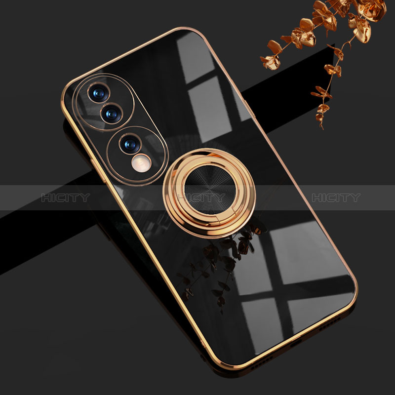 Coque Ultra Fine Silicone Souple Housse Etui avec Support Bague Anneau Aimante Magnetique AN1 pour Huawei Honor 70 5G Noir Plus