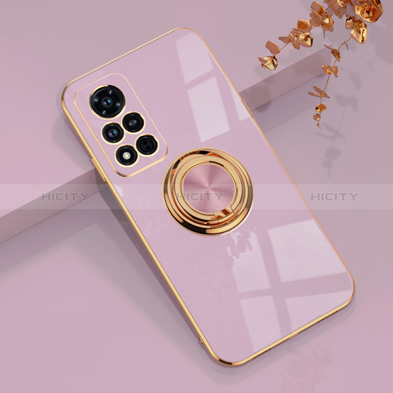 Coque Ultra Fine Silicone Souple Housse Etui avec Support Bague Anneau Aimante Magnetique AN1 pour Huawei Honor V40 5G Violet Clair Plus