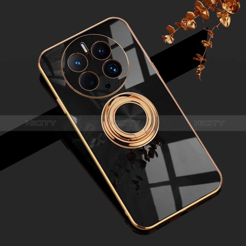 Coque Ultra Fine Silicone Souple Housse Etui avec Support Bague Anneau Aimante Magnetique AN1 pour Huawei Mate 50 Pro Noir Plus