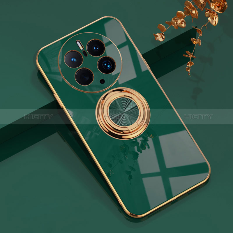 Coque Ultra Fine Silicone Souple Housse Etui avec Support Bague Anneau Aimante Magnetique AN1 pour Huawei Mate 50 Pro Vert Plus