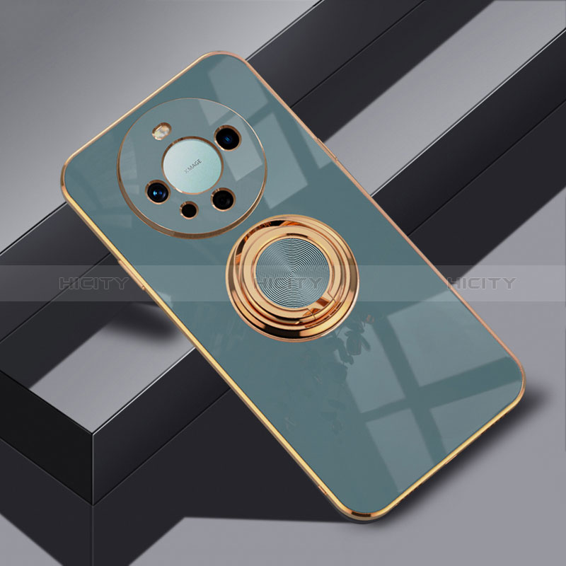 Coque Ultra Fine Silicone Souple Housse Etui avec Support Bague Anneau Aimante Magnetique AN1 pour Huawei Mate 60 Gris Lavende Plus