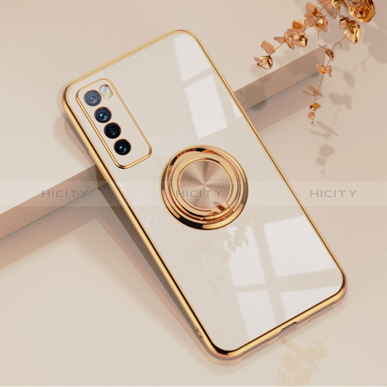 Coque Ultra Fine Silicone Souple Housse Etui avec Support Bague Anneau Aimante Magnetique AN1 pour Huawei Nova 7 5G Blanc Plus