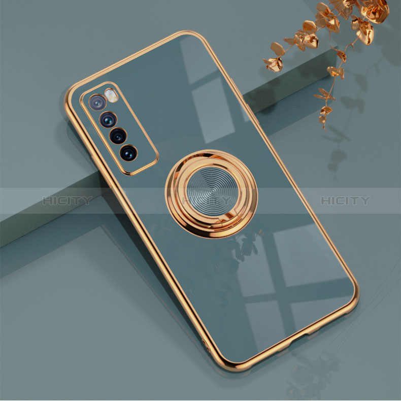 Coque Ultra Fine Silicone Souple Housse Etui avec Support Bague Anneau Aimante Magnetique AN1 pour Huawei Nova 7 5G Gris Lavende Plus