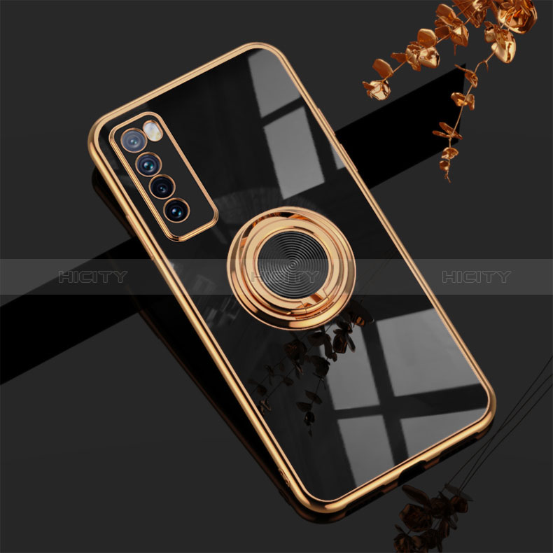 Coque Ultra Fine Silicone Souple Housse Etui avec Support Bague Anneau Aimante Magnetique AN1 pour Huawei Nova 7 5G Noir Plus