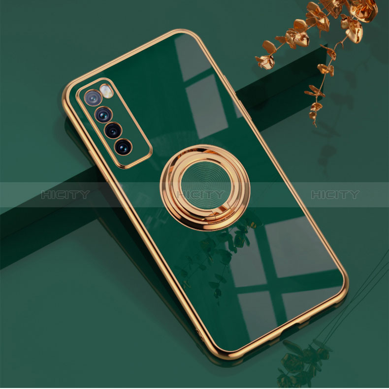 Coque Ultra Fine Silicone Souple Housse Etui avec Support Bague Anneau Aimante Magnetique AN1 pour Huawei Nova 7 5G Vert Plus