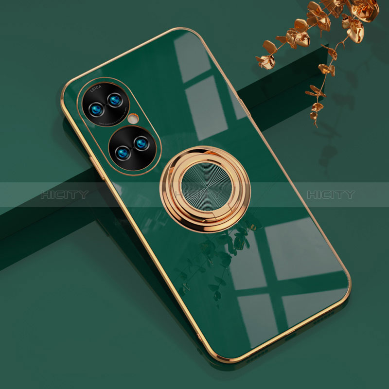 Coque Ultra Fine Silicone Souple Housse Etui avec Support Bague Anneau Aimante Magnetique AN1 pour Huawei P50e Vert Plus