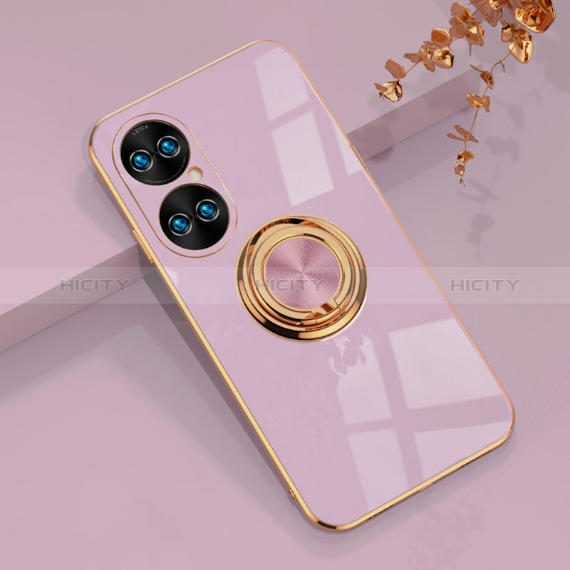 Coque Ultra Fine Silicone Souple Housse Etui avec Support Bague Anneau Aimante Magnetique AN1 pour Huawei P50e Violet Clair Plus