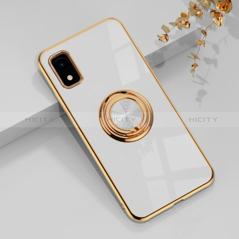 Coque Ultra Fine Silicone Souple Housse Etui avec Support Bague Anneau Aimante Magnetique AN1 pour Sharp Aquos wish3 Blanc Plus