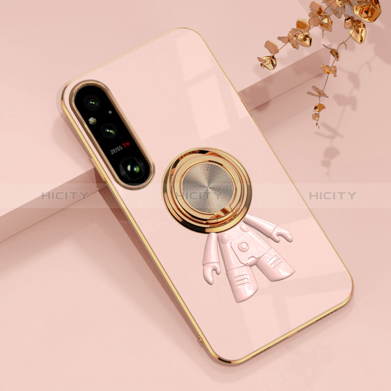 Coque Ultra Fine Silicone Souple Housse Etui avec Support Bague Anneau Aimante Magnetique AN1 pour Sony Xperia 1 V Or Rose Plus