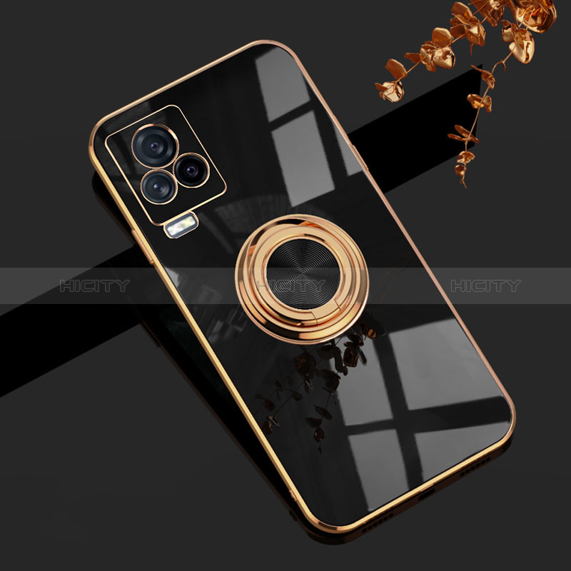 Coque Ultra Fine Silicone Souple Housse Etui avec Support Bague Anneau Aimante Magnetique AN1 pour Vivo iQOO 7 5G Noir Plus