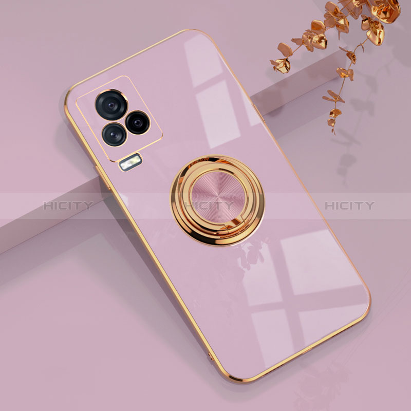 Coque Ultra Fine Silicone Souple Housse Etui avec Support Bague Anneau Aimante Magnetique AN1 pour Vivo iQOO 7 5G Violet Clair Plus