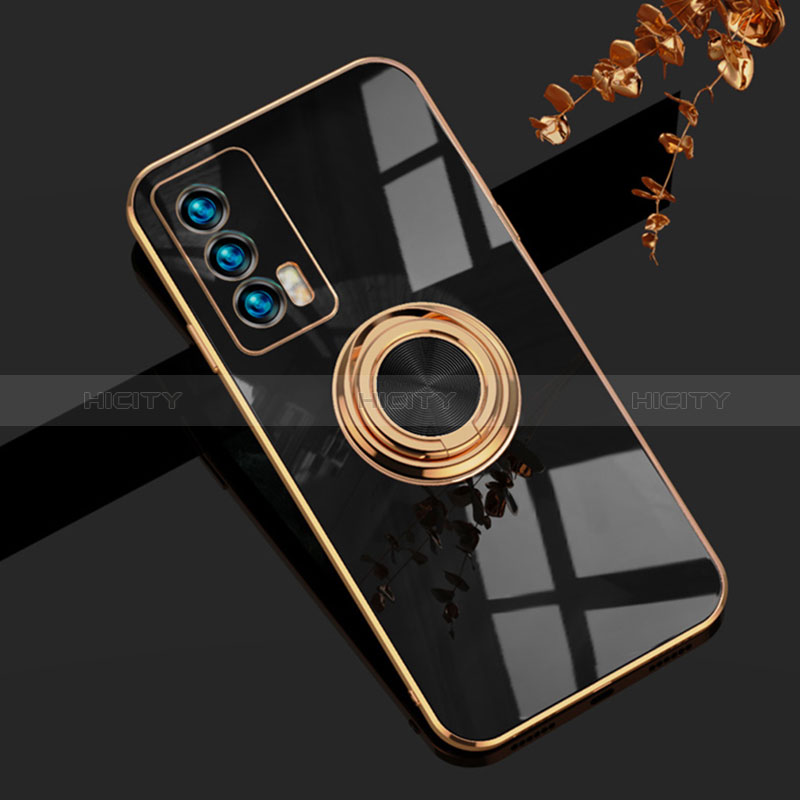 Coque Ultra Fine Silicone Souple Housse Etui avec Support Bague Anneau Aimante Magnetique AN1 pour Vivo iQOO 7 India 5G Noir Plus