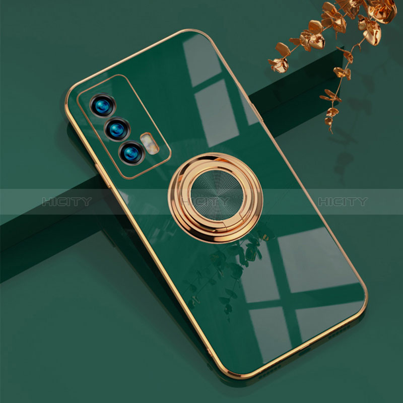 Coque Ultra Fine Silicone Souple Housse Etui avec Support Bague Anneau Aimante Magnetique AN1 pour Vivo iQOO 7 India 5G Vert Plus