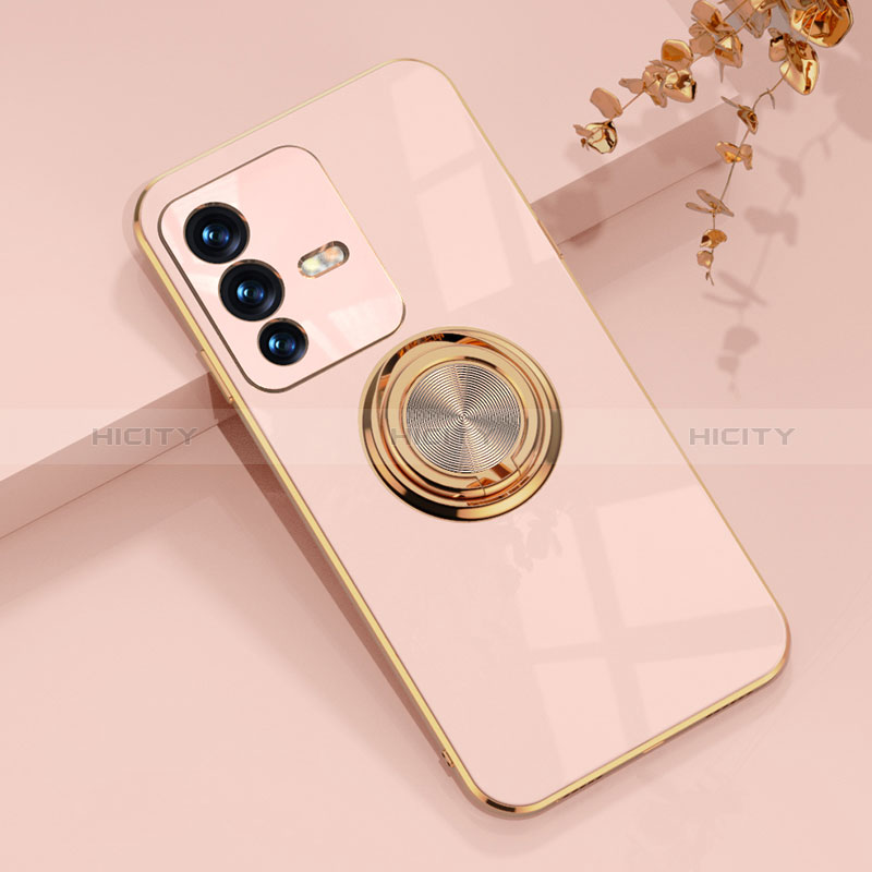 Coque Ultra Fine Silicone Souple Housse Etui avec Support Bague Anneau Aimante Magnetique AN1 pour Vivo V23 5G Rose Plus