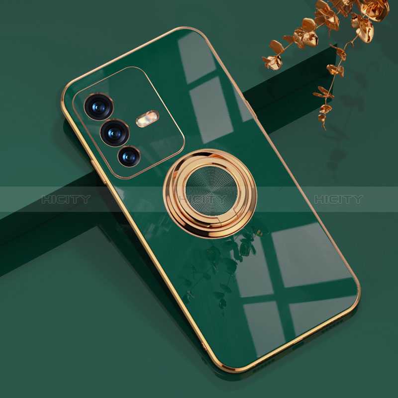 Coque Ultra Fine Silicone Souple Housse Etui avec Support Bague Anneau Aimante Magnetique AN1 pour Vivo V23 5G Vert Plus