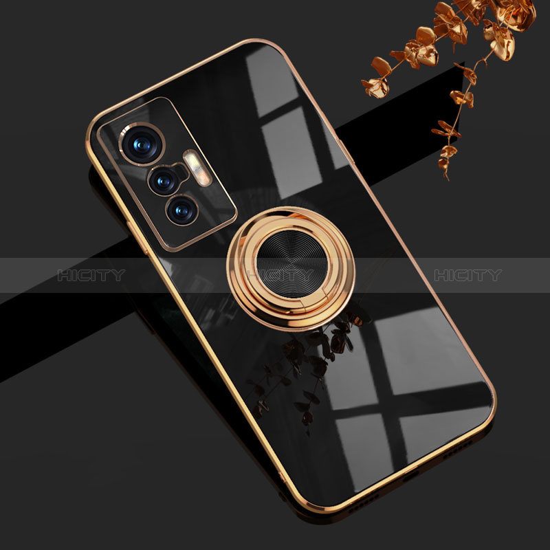 Coque Ultra Fine Silicone Souple Housse Etui avec Support Bague Anneau Aimante Magnetique AN1 pour Vivo X70 5G Noir Plus