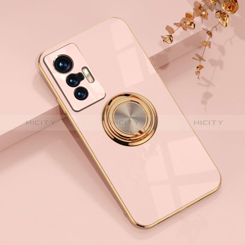 Coque Ultra Fine Silicone Souple Housse Etui avec Support Bague Anneau Aimante Magnetique AN1 pour Vivo X70 5G Rose Plus