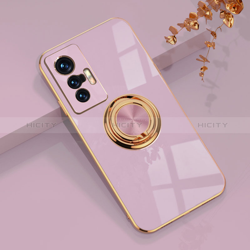 Coque Ultra Fine Silicone Souple Housse Etui avec Support Bague Anneau Aimante Magnetique AN1 pour Vivo X70 Pro 5G Violet Clair Plus