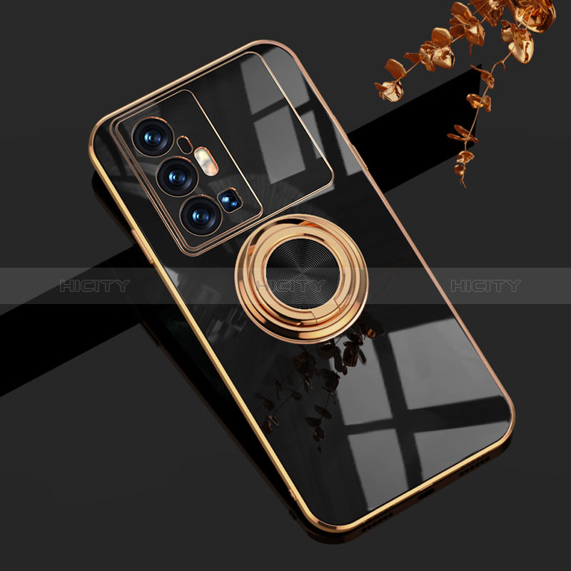 Coque Ultra Fine Silicone Souple Housse Etui avec Support Bague Anneau Aimante Magnetique AN1 pour Vivo X70 Pro+ Plus 5G Noir Plus