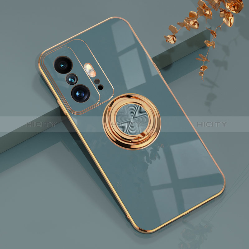 Coque Ultra Fine Silicone Souple Housse Etui avec Support Bague Anneau Aimante Magnetique AN1 pour Xiaomi Mi 11T 5G Gris Lavende Plus