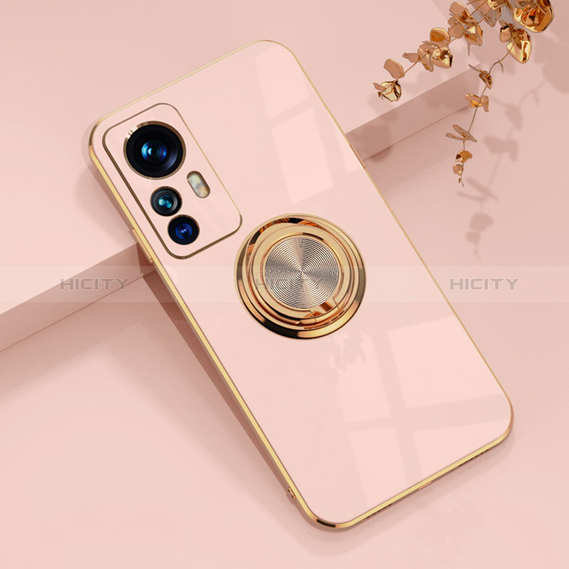 Coque Ultra Fine Silicone Souple Housse Etui avec Support Bague Anneau Aimante Magnetique AN1 pour Xiaomi Mi 12T 5G Or Rose Plus