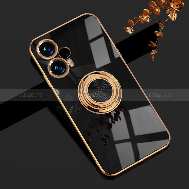 Coque Ultra Fine Silicone Souple Housse Etui avec Support Bague Anneau Aimante Magnetique AN1 pour Xiaomi Poco F5 5G Noir Plus