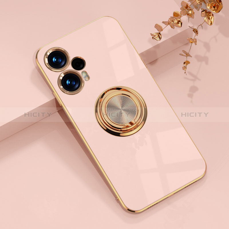 Coque Ultra Fine Silicone Souple Housse Etui avec Support Bague Anneau Aimante Magnetique AN1 pour Xiaomi Poco F5 5G Or Rose Plus