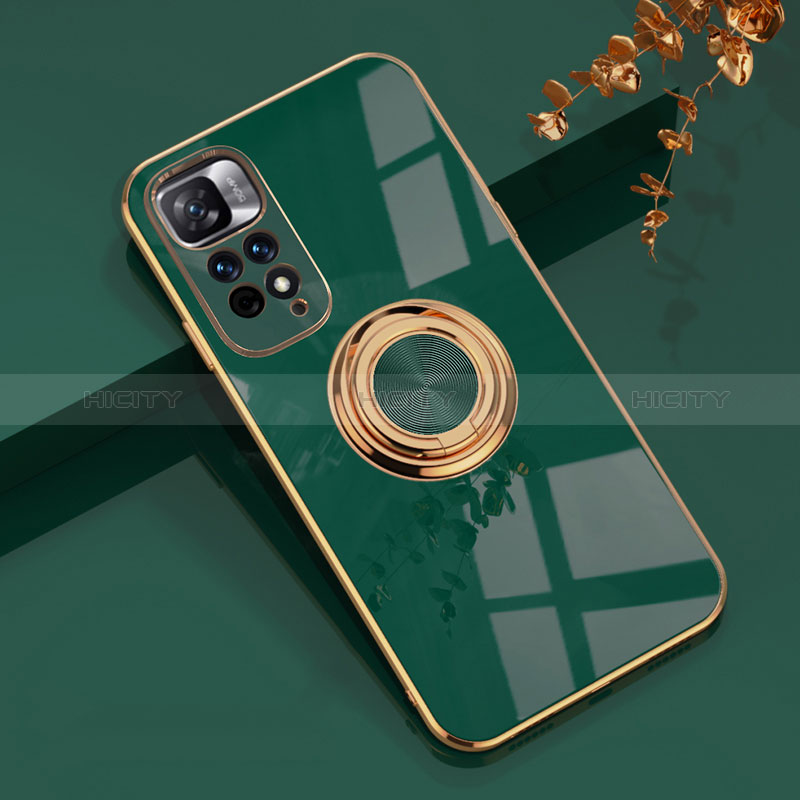 Coque Ultra Fine Silicone Souple Housse Etui avec Support Bague Anneau Aimante Magnetique AN1 pour Xiaomi Poco X4 NFC Vert Plus