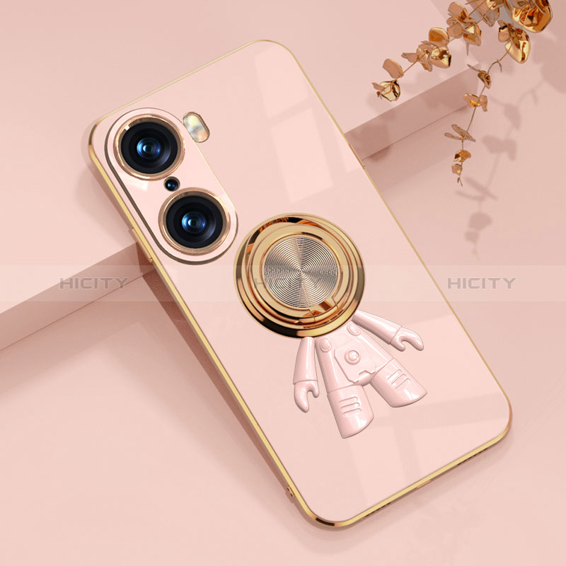 Coque Ultra Fine Silicone Souple Housse Etui avec Support Bague Anneau Aimante Magnetique AN2 pour Huawei Honor 60 5G Or Rose Plus