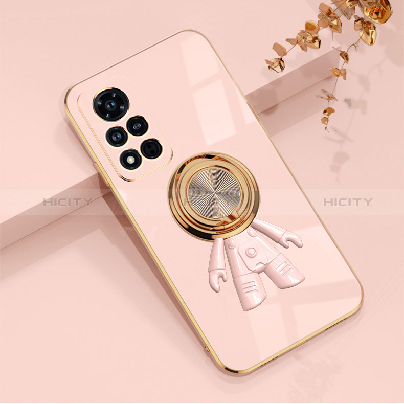 Coque Ultra Fine Silicone Souple Housse Etui avec Support Bague Anneau Aimante Magnetique AN2 pour Huawei Honor V40 5G Or Rose Plus