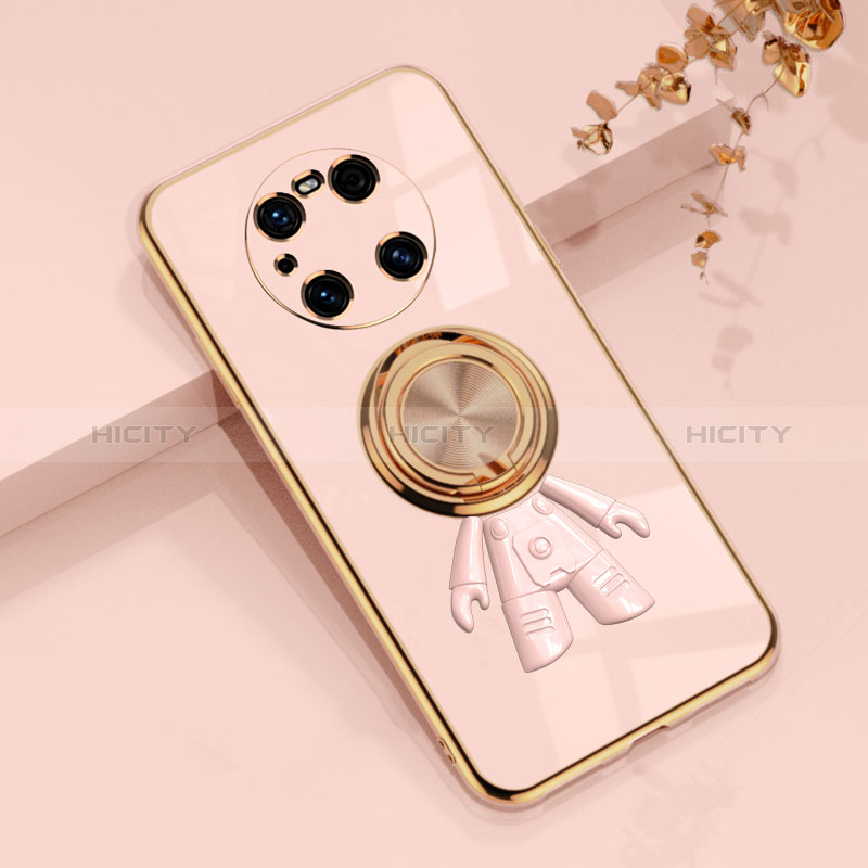 Coque Ultra Fine Silicone Souple Housse Etui avec Support Bague Anneau Aimante Magnetique AN2 pour Huawei Mate 40 Pro Or Rose Plus