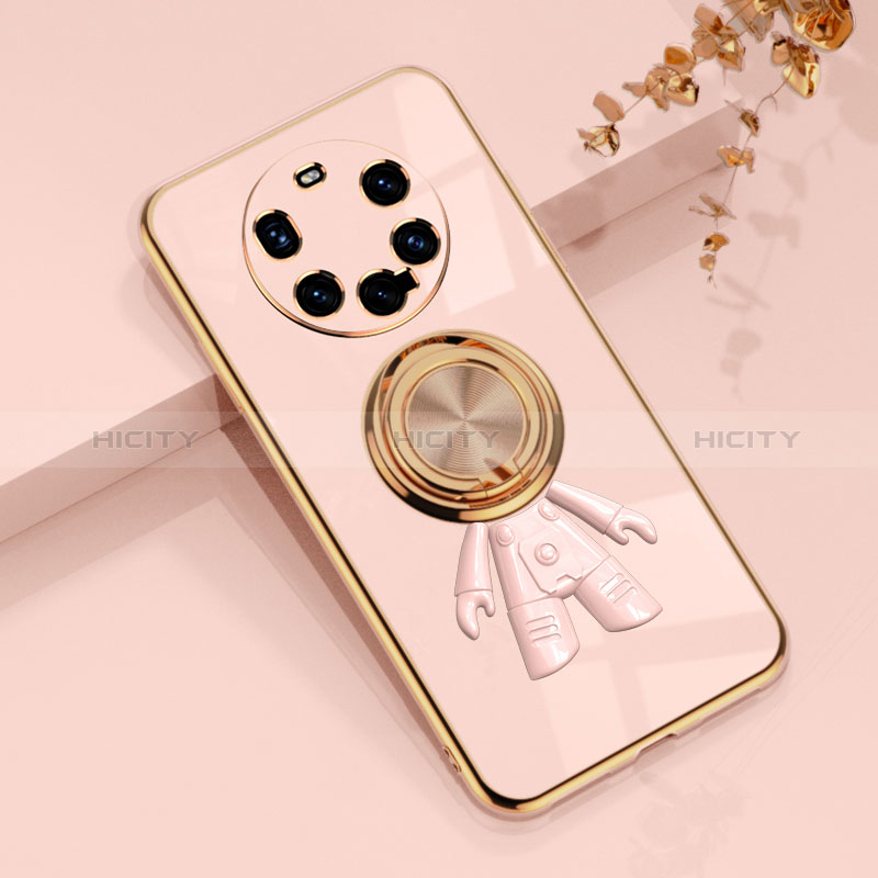 Coque Ultra Fine Silicone Souple Housse Etui avec Support Bague Anneau Aimante Magnetique AN2 pour Huawei Mate 40 Pro+ Plus Or Rose Plus