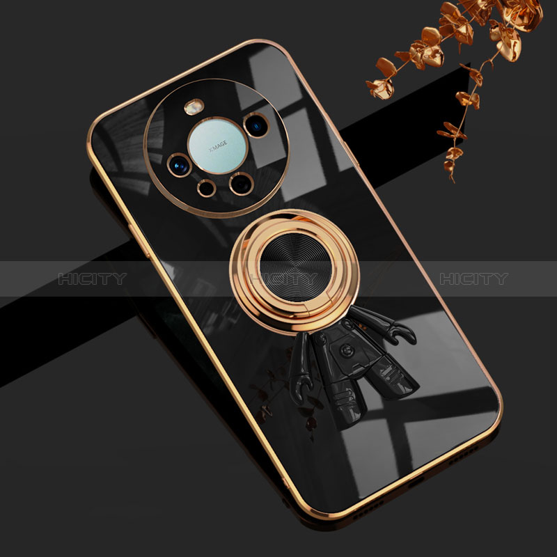 Coque Ultra Fine Silicone Souple Housse Etui avec Support Bague Anneau Aimante Magnetique AN2 pour Huawei Mate 60 Noir Plus