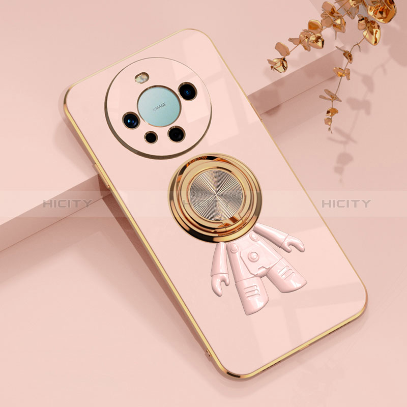 Coque Ultra Fine Silicone Souple Housse Etui avec Support Bague Anneau Aimante Magnetique AN2 pour Huawei Mate 60 Or Rose Plus