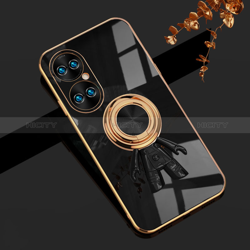 Coque Ultra Fine Silicone Souple Housse Etui avec Support Bague Anneau Aimante Magnetique AN2 pour Huawei P50 Noir Plus