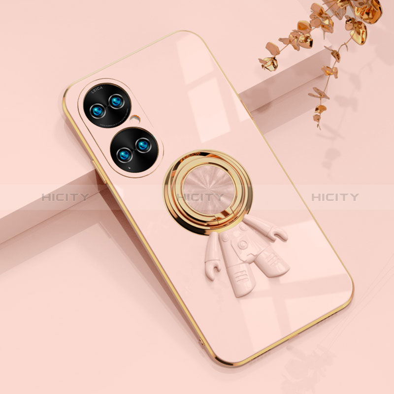 Coque Ultra Fine Silicone Souple Housse Etui avec Support Bague Anneau Aimante Magnetique AN2 pour Huawei P50 Or Rose Plus